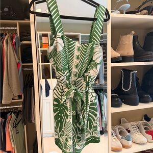 Farm Rio Green and White Leaf Print Romper M